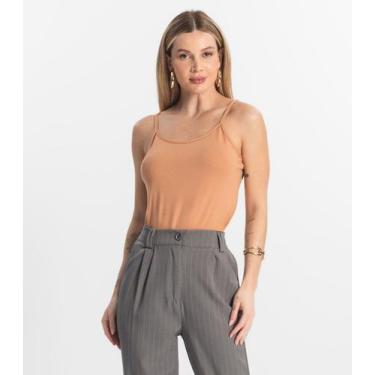 Imagem de Blusa de Alça Feminina Viscotorcion Básica Rovitex Marrom, GG, Marrom