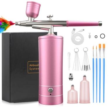 Imagem de Kit de aerógrafo Melous Airbrush com compressor para unhas Pistola de pulverização de escova de ar para unhas Ombre, pintura, maquiagem, assar bolo, barbeiro, rosa