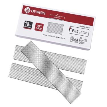 Imagem de DEWBIN Pregos Brad de calibre 18, 1000 contagens de 2,5 cm 18G, pregos de aço inoxidável para pistola pneumática, elétrica Brad Nailer