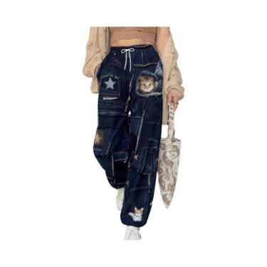 Imagem de Calças Jogger Femininas De Inverno Com Estampa De Gato Fofa, Retrô, Nã