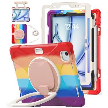 Imagem de BATYUE Capa para iPad Air 11 polegadas M3 (2025)/M2 (2024), iPad Air 5ª/4ª 11 polegadas (2022/2020), iPad Pro 11 polegadas 4ª/3ª/2ª/1ª capa com suporte giratório de 360°, suporte para lápis, alça de