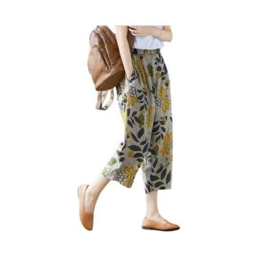 Imagem de Calças Harem Femininas De Verão Em Algodão E Linho, Soltas, Com Estamp