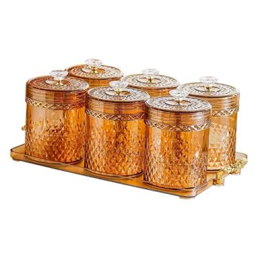 Imagem de ＫＬＫＣＭＳ Organizador de Potes para Alimentos com Tampa Hermética Profissional, Ideal para Grãos de Café e Especiarias, com 6 Frascos - Perfeito para Cozinhar e, Âmbar