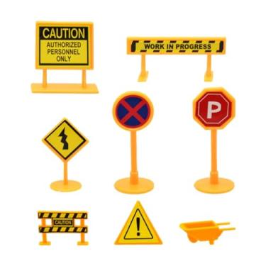 Imagem de YIJU Conjunto de 8 peças de placas de rua para casa de bonecas, miniaturas de placas de trânsito e sinalização de construção.