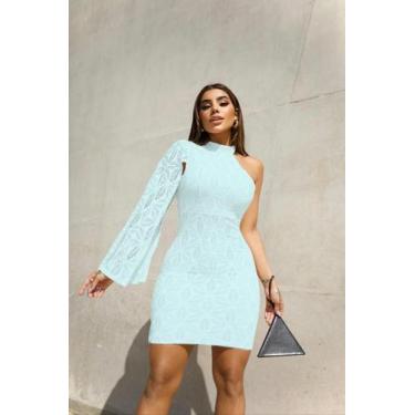 Imagem de Vestido Renda Fio Lurex 1 Manga - LUZ LU FASHION, Verde menta, GG