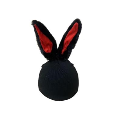 Imagem de menolana Capa para capacete de esqui com decoração: confortável, adorável, com orelhas de animais elásticas, ideal para skate, Orelhas Compridas Pretas