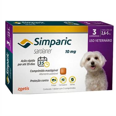 Imagem de Simparic Antipulgas E Carrapatos 10mg Para Cães de 2,6 a 5kg 3 Comprimidos