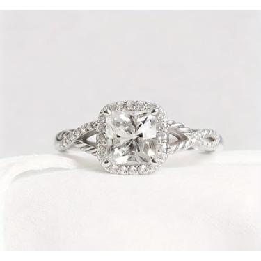 Imagem de Anéis torcidos de zircônia cúbica branca banhada a prata para mulheres, alianças de casamento, noivado, festas noturnas, presente, Metal, Zircônia cúbica