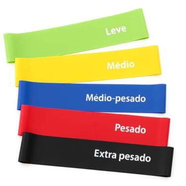Imagem de Kit 5 Elásticos de Resistência Fitness – Faixas Extensoras para Exercícios, Pilates, Musculação, Yoga e Fisioterapia | Treino em Casa