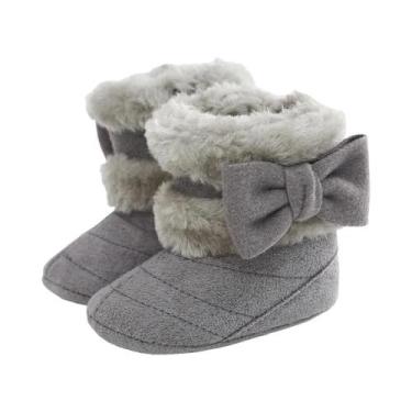 Imagem de Botas De Inverno De Pelúcia Para Bebê Menina Com Laço, Antiderrapantes