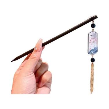 Imagem de Grampo De Cabelo De Madeira Com Franjas Florais Estilo Chinês Retrô Ac