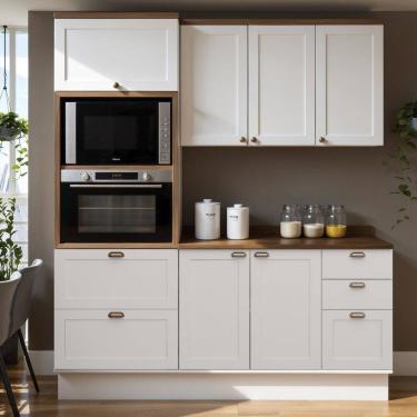 Imagem de Cozinha Modulada 100% Mdf 3 Peças com Torre Quente e Tampo Iluminata Branco/Ébano