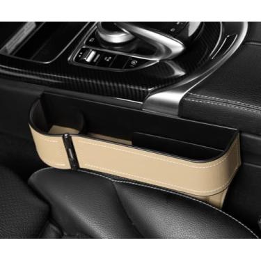 Imagem de Organizador de enchimento de lacuna para assento de carro, pacote com 2 porta-copos de couro, caixa de armazenamento de assento de carro com porta-copos ajustáveis, banco frontal organizador de carro