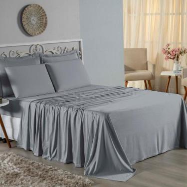 Imagem de Jogo de Cama Casal Viúva Nobre 4 Peças Malha 100% Algodão - Cinza - EN