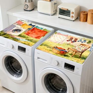 Imagem de GLOBLELAND 2 peças de capa protetora para máquina de lavar e secar roupa de lavanderia 23,6 × 23,15 cm almofadas protetoras superiores para máquina de lavar roupa antiderrapante para lavanderia, sala