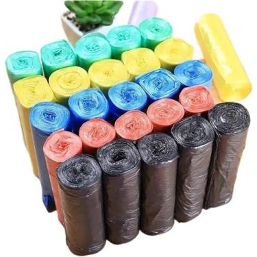 Imagem de 5 rolos (100 peças no total) sacos de lixo pequenos - sacos de lixo descartáveis multiuso de polietileno com alças de cordão portáteis, adequados para banheiros, cozinhas e limpeza e armazenamento