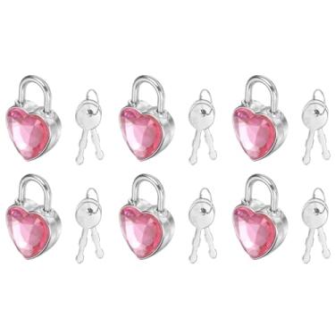 Imagem de PATIKIL 6 peças mini cadeado diário, pequeno cadeado de metal em forma de coração, mini cadeados com chave com 2 chaves para diário, mala de viagem, caixa de joias, mochila, bagagem, rosa médio