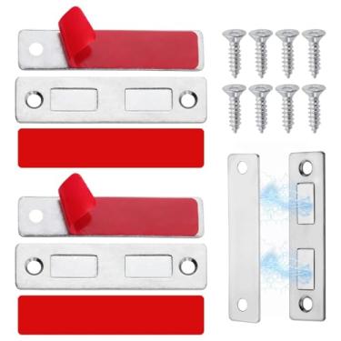 Imagem de GOLD DEER Pacote com 2 ímãs de porta invisíveis ultrafinos de 13,6 kg, fechos de gaveta de cozinha, trava de porta resistente com parafuso, trava de ímã adesivo, trava de ímãs duplos para fechamento