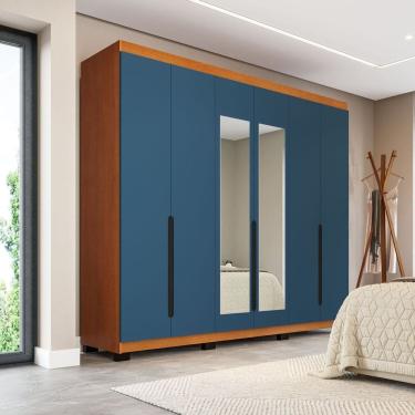 Imagem de Guarda-roupa Casal 6 Portas com Espelho Madrid Azul/Freijó