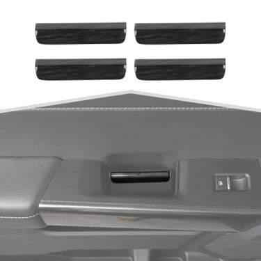 Imagem de amayum 4 peças de acabamento interno da maçaneta da porta adequada para Ford F150 2021+ moldura interna da tigela da porta acessórios interiores, grão de madeira preta