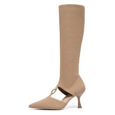 Imagem de NEWBELLA MOUSSE FIT Bota de cano alto feminina com bico fino stiletto casual respirável, Damasco, 8