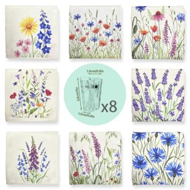 Imagem de YIKUSO Pacote com 8 toalhas de cozinha de microfibra ultrafinas, quadradas de 17 cm com 8 clipes e vários padrões – Panos de limpeza macios, absorventes e reutilizáveis (grama)