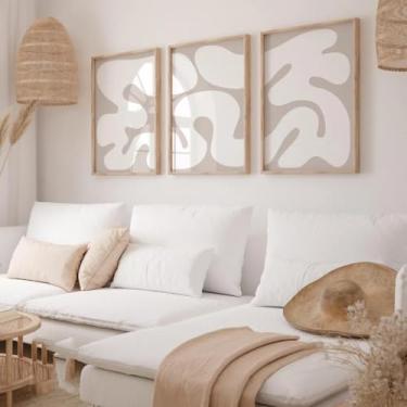 Imagem de Impressão em tela abstrata bege, pôsteres, formas minimalistas, pintura de arte de parede, 3 peças, arte, casa, quarto, decoração, emoldurado, pronto para pendurar com moldura interna