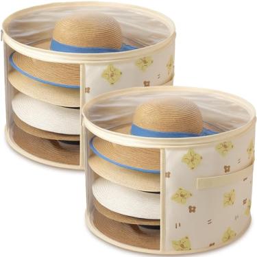 Imagem de AceOrbit Caixa de armazenamento de chapéu transparente grande para mulheres, caixa de armazenamento de chapéu de caubói de 41 x 26 cm, com tampa, bolsas para viagem, comporta até 7 bonés (bege, estilo