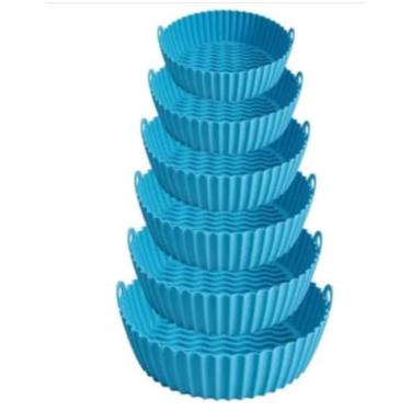 Imagem de Kit 6 Formas Air Fryer Silicone Livre de BPA Reutilizáveis Antiaderentes com Alças Diferentes Tamanhos Fornos Microondas e Fritadeiras