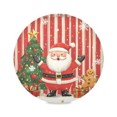Imagem de STAYTOP Jogo americano redondo de Papai Noel com desenho fofo 4 peças, tapetes de mesa antiderrapantes fáceis de limpar para decoração de mesa de festa e churrasco