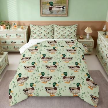 Imagem de Erosebridal Jogo de cama Queen fofo de pato-real para crianças, caça, pesca, pato selvagem, 3 peças, animais de fazenda, edredom rústico para meninas e adolescentes
