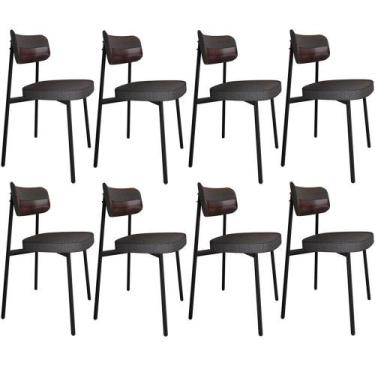 Imagem de Kit 08 Cadeiras Estofada Para Sala De Jantar Astrid Preto C01 Linho Pr