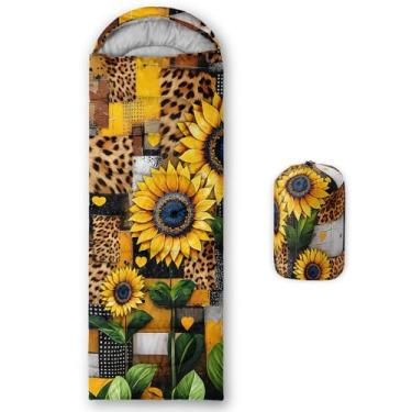 Imagem de lneffble Saco de dormir com girassol e leopardo, adequado para crianças, meninos e meninas, portátil, impermeável, compacto e leve, ótimo para acampamento ao ar livre, mochila e caminhada