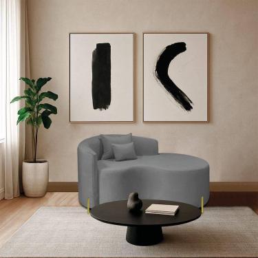 Imagem de Divã Recamier Curvo Sala De Estar Recepção Inglaterra 150cm Pés Metal Dourado Lado Direito Bouclé Cor Cinza