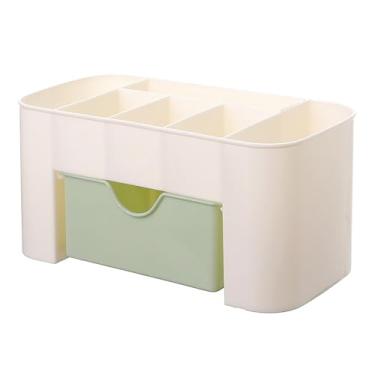 Imagem de Organizador de gaveta de mesa multifuncional de plástico arrumado Maquiagem Caixa de armazenamento de joias para organizador de bancada de mesa de escritório (Verde claro)