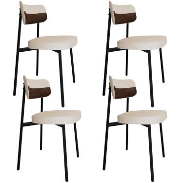 Imagem de Kit 04 Cadeiras Estofada Para Sala de Jantar Astrid Preto C01 Linho Palha Courino Whisky - Lyam Decor