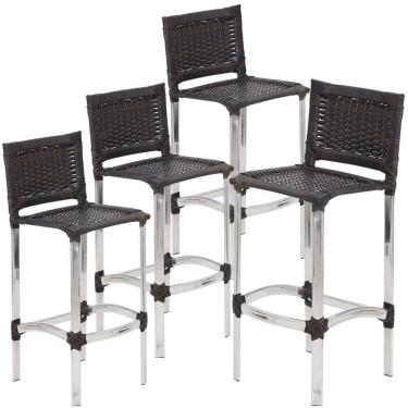 Imagem de 4 Banquetas Altas Madri Em Cozinha Alumínio área Edícula Pedra Ferro