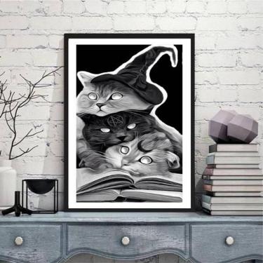 Imagem de Quadro Decorativo Gatinhos Wicca 33X24Cm Madeira Preta