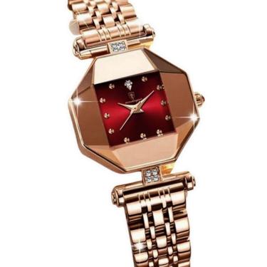 Imagem de Relógio Feminino De Quartzo Casual Design Criativo Em Aço Inoxidável à Prova D´agua Vermelho Dourado