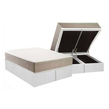 Imagem de Cama Box Baú NOVO + Colchão Anatômico Kappesberg D33 Carmine + Base CRC Corano White