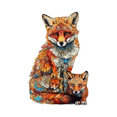 Imagem de Quebra-Cabeça Criativo De Madeira Família De Raposas Formas Especiais 