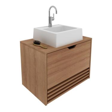 Imagem de Gabinete Banheiro 1 Porta 1 Gaveta 60Cm Suspenso Multimóveis Vcr10091 Amêndoa Amêndoa