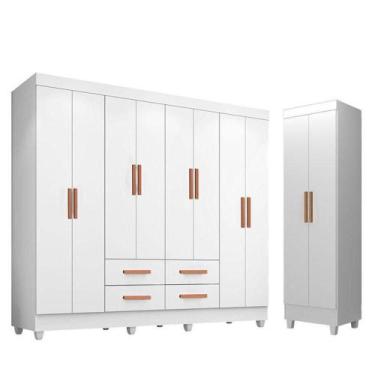 Imagem de Guarda Roupa Casal Porto 8 Portas E Armário Multiuso Lite Branco Brilh