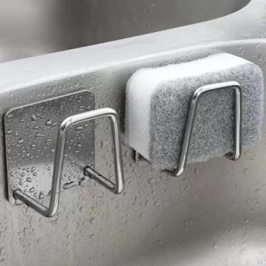 Imagem de Kit Aço Inoxidável Suporte Porta Esponja para Bucha de Pia Prateleira 