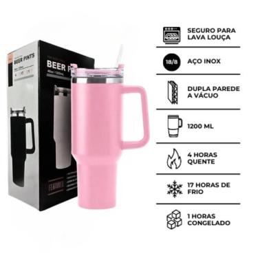 Imagem de Copo Térmico Grande 1200 ml com Canudo Ideal para Bebidas - COR ROSA -