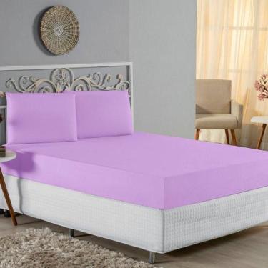 Imagem de Jogo De Cama Casal Viúva Nobre 3 Peças Malha 100% Algodão - Lilás - EN