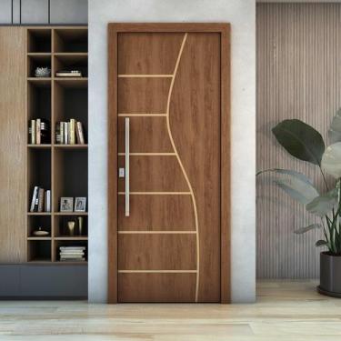 Imagem de Folha de Porta Frisada R10S Com 3 Dobradiças 3 1/2 Parafusos Cor:Mogno