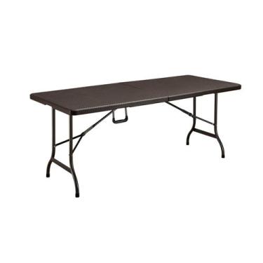 Imagem de Mesa Dobrável Tipo Maleta Estampa Rattan 180cm Marrom Klimber - Just H