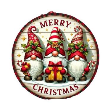 Imagem de Placa De Madeira Redonda Decorativa Criativa De Gnomo De Natal Para Ca