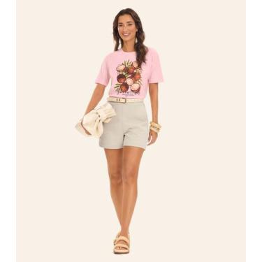 Imagem de T- Shirt Feminina Meia Malha Rovitex Rosa, P, Rosa